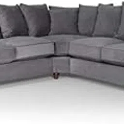 Paradise Wood - Modern Button Tufted L -Shaped Sofa Rolled Arms Decorative Pillow Wooden Legs with Velet Fabric Upholstery Comfortable 5 -Seater Sofa for Living Room, Bedroom, Guestroom. (Grey)-image-3
