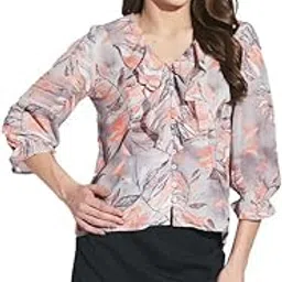 latin quarters Women Orange V-Neck 3/4 Sleeve Floral Top-picture-53