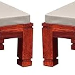 DEMIWALL Wooden Stool Set of 2 | Ottoman with Cushion | Solid Wood Sheesham, Honey Finish-picture-10