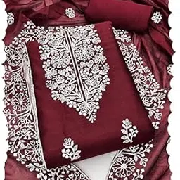 wacraz Women's Chanderi Cotton Embroidery Work Unstitched Salwar Suit Dress Material With Dupatta-picture-51
