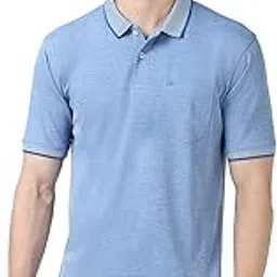 peter england Men Blue Textured Polo Neck Polo T-Shirts-picture-50