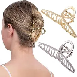 kapimo 2 Pcs Big Metal Hair Claw Clips for Women Gold Silver Matte Color Shark Barrette Hairclip Clutcher with Strong Hold Clamps-image-40