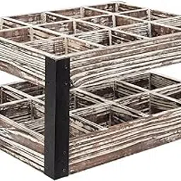 Rustic Wooden Wine Rack Storage Organiser, 2-Tier, Whitewashed Finish with Black Metal Supports for Hotels and Bars. image 1