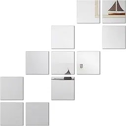 WallDaddy Self Adhesive Mirror Wall Stickers | Pack of (11 Solid Square Silver) 3D Acrylic Decorative Mirror Stickers, Mirror for Wall | Home | Bedroom | Bathroom | Kitchen | Festivals Decoration-image-27