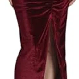 vaararo Long Ruched Party Skirt for Women with Front Slit | Shiny Velvet Ankle Length Stylish Outfit-picture-18