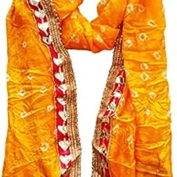 Women's Silk Jaipuri Rajasthani Bandhani Bandhej Tie Dye Emblished Dupatta with Gota Work and Latkan (2.25 MT)-image-49