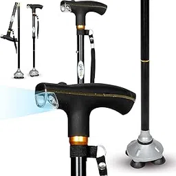 Entros Quadripod 4 Leg Walking Stick with L.E.D Light | Height Adjustable | Lightweight Premium Aluminum Cane with Anti-Skid Base | Ideal for Senior Citizen, Patients & Handicap- KL931-picture-12