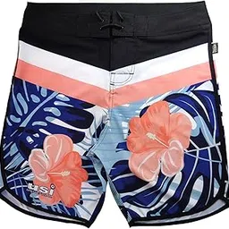 USI UNIVERSAL 411PA Aloha Physique Board Shorts, Polyester Fitness Shorts, Hook & Loop Fly, Drawstring Closure, Tailored Fit for Thin Waist & Muscular Thighs (in, Alpha, S, Navy/Black/Pink)-picture-44