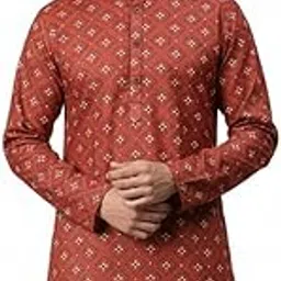 pegacorn Men's Cotton Solid Regular Kurta (Red-picture-20