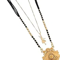 Women's Exquisite Gold-Plated Long Mangalsutra with an Intricate Multi-Layered Filigree Pendant and Black Beaded Chain, Paired with an Adjustable Gold-Tone Charm Necklace-MD-087-image-87