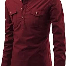 univibe Full Sleeve Mandarin/Chinese Neck Cotton Solid Casual Short Kurta for Men-picture-56