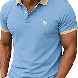 leotude Men Solid Sky Blue Polo T-Shirt Material Matty-picture-16