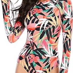 maeau Women Rash Guard Long Sleeve Two Piece Swimsuit Zip Up UV Protection Surfing Swim Shirt Printed Athletic Bathing Suit-picture-33