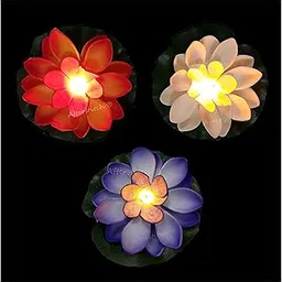 AFTERSTITCH Floating Lotus Flower Lights for Water Bowls Diyas Home Decor Diwali Set of 3 Yellow LED-picture-25