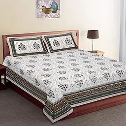 ECOM Studio -HASTKALA-Super King 108x108 Bedsheet Sides Stitched with Zipper 2 Pillow Cover HAS-106-WHITE-DK Gray-picture-42