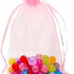 DMS RETAIL Transparent Plain Return Gift Potli Bags Organza Pouches Return Gift Favor Shagun Pouches Dry Fruit Pouches Net Tissue Potli PINK 20X30 CMS Extra Large (Pack OF 20)-image-2