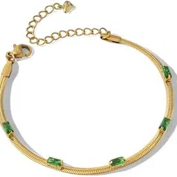 jewels galaxy Gold Plated Stainless Steel Snake Chain Green Emerald Bracelet (MYN-BNG-16190)-picture-35