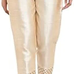 Women's Regular Fit Silk Gold Border Pants/Trousers Present-image-11