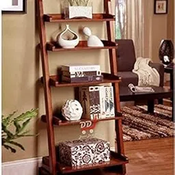 DDS Dream Decor Shoppee Ladder Shape 5 Tier Designer Book Case Wall Shelf for Home Decoration and Living Room (Brown.)-image-73