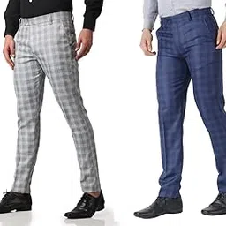 maleno Men's Polycotton Slim Fit Checkered Trouser | Slim Fit Trouser Combo for Men |Trousers for Men (Pack of 2)-picture-12