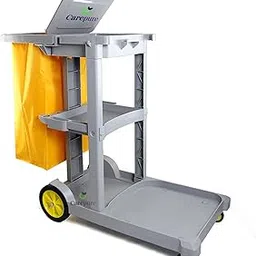 Carepure Janitor Cart Trolley Set | Janitorial 3-Shelf Cleaning Cart, Wheeled with Zippered Yellow Vinyl Bag, for Stores, Schools, and Business, Gray-picture-20