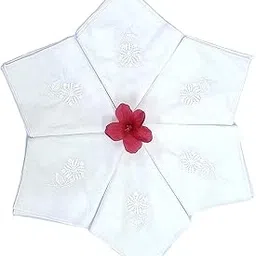 concerto 100% Cotton (Compact Yarn) Flower3-White - Embroidery Handkerchief Women - (Size :- 33 cms * 33 cms) (Pack of 6) - Gift Pack-picture-13