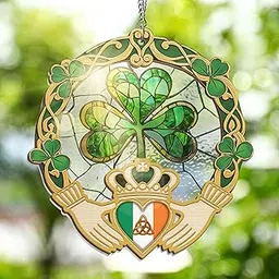 FLAGWIX Irish Gifts for Women, Men - Christmas, Birthday Gifts for Women, St Patricks Day, Shamrock Decorations, Good Luck Gifts, Claddagh, Celtic Home Decor - Window Suncatcher Hanging Decorations-picture-10