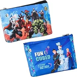 kuber industries Pack of 2 Pencil Pouch | Square Stationary Pouch | Pen-Pencil Box for Kids | School Geometry Pouch | Pencil Utility Bag | Zipper Pencil Organizer | Black & Blue-picture-40