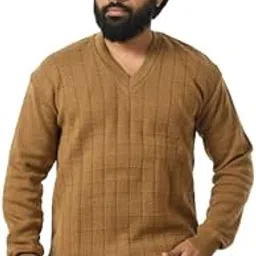 manra Men V- Neck Self Design Check Full Sleeve Woolen Winter Pullover Sweater (Men OSWAL SELF Check Sweater)-picture-27