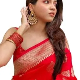 saretra mall SAREEZAA Women's Kanjivaram Silk Saree with Blouse Piece, Banarasi Weave-picture-56