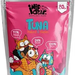 Indie Cat Adult Tuna Makerel & Chicken Meal (80 gm), Wet Food for Adult Cats, Gluten & Grain Free Cats Minced Meal, No Artificial Flavours, Non-Vegetarian Cat Foods Pouch - Pack of 6-picture-30