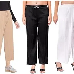 Palazzo Pants Material Spandex Loose-fit Trousers for Women Design No 2_ Combo 3 Parent-picture-44