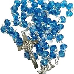 Catholic Praying Rosary With A St Benedict Cross | Blue Crystal Beads mala For Praying For Women and teen (6mm) Blue japmala with a St Benedict Cross-image-68