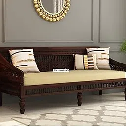 RAMA HANDICRAFT Solid Sheesham Wood Sofa Set for Living Room|Sofas|Wooden Sofa Set (Walnut & Cream, 3-Person Sofa)-picture-19
