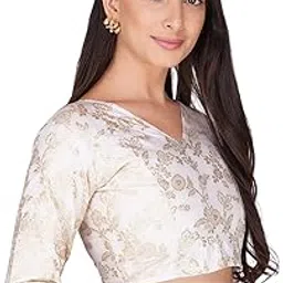 fressia fabrics Women's Dola Silk Banarsi V Neck Readymade Saree Blouse-picture-27