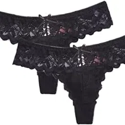 chill pookie Women’s Floral Lace Thong | Soft Stretchy | Sheer Net S/M/L Pack of - 3 Women and Girls Panty Black-picture-17