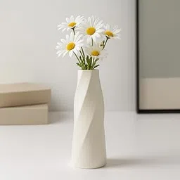Vendola Plastic Flower Vase for Living Room for Home Décor, Home Decoration Items, Ceramic-Look Lightweight & Unbreakable Flower Pot, Modern Decorative Planter for Table, Bedroom, Living Room (White)-image-65