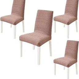 HOMETHREADS Elastic Jacquard Chair Cover Stretch Removable Washable Short Dining Chair Cover Protector Seat Slipcover (Khaki, Pack of 4)-picture-33