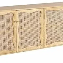 TGF Furniture Store Rattan Cane Sideboard Cabinet – Natural Wood Finish – 4-Door Storage Console with Ball Feet – Modern Boho Style Buffet for Living Room or Dining Area-picture-15
