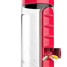 2 in 1 Pill Bottle With Water Bottle-750ml, Medicine Organizer Box, Travelling kit, Protein & Vitamin Pills Storage, Summer Special Water Bottle 7 Daily Compartments Weekly Medication Case (A+)-picture-20