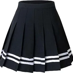 hoerev Women Girls Short High Waist Pleated Skater Tennis Skirt, Black With Stripes, 12-picture-25