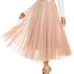 pink wings Tulle A-line Maxi Women Skirts with Sequined-picture-61