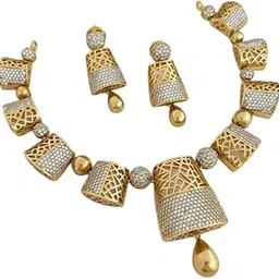 Gold Plated Necklace Set for Women with Matching Earrings — Modern Geometric Design, Cubic Zirconia Pave, Lightweight Jewelry Set for Special Occasions-image-3