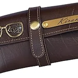 fhp gift mart Premium Customizable Leather Sunglasses Case with Personalized Name and Charm | Unisex Protective Eyewear Cover | Brown image 1