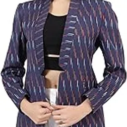 indophilia Womens Ikat Blue Cotton Blazer-picture-58