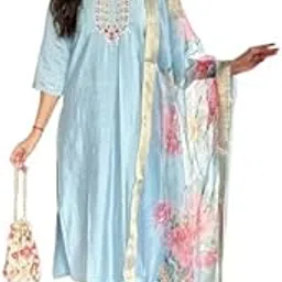 Designer Embroidered Kurti Set with Floral Dupatta, Traditional Indian Ethnic Wear-image-56