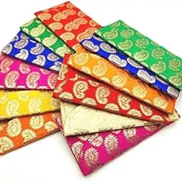 SATYAM KRAFT 12 Pcs Brocade Handmade Shagun Envelopes Lifafa Cover of Different Colors for Wedding, Shaadi, Engagement, Reception, Bride & Groom Gifting, Money Gifting & Return Gift (Multi)-picture-13