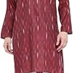 vastraa fusion Men's Ikat Handloom Pure Cotton Kurta Pajama Round Collar Full Sleeves Wooden Button Kurta Ethnic Wear Kurta-picture-15