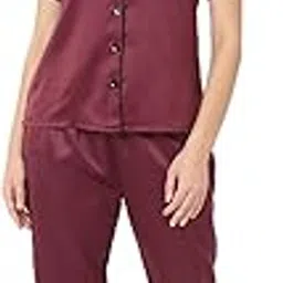 smarty pants Women's Silk Satin Wine Color Night Suit.-picture-19