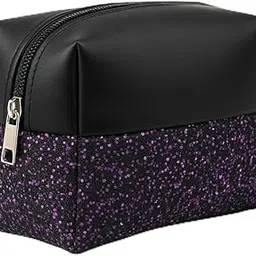 Premium Black & Purple Glitter Makeup Bag | Stylish Travel Cosmetic Pouch with Smooth Zipper | Spacious, Durable & Water-Resistant Toiletry Organizer for Women-picture-10